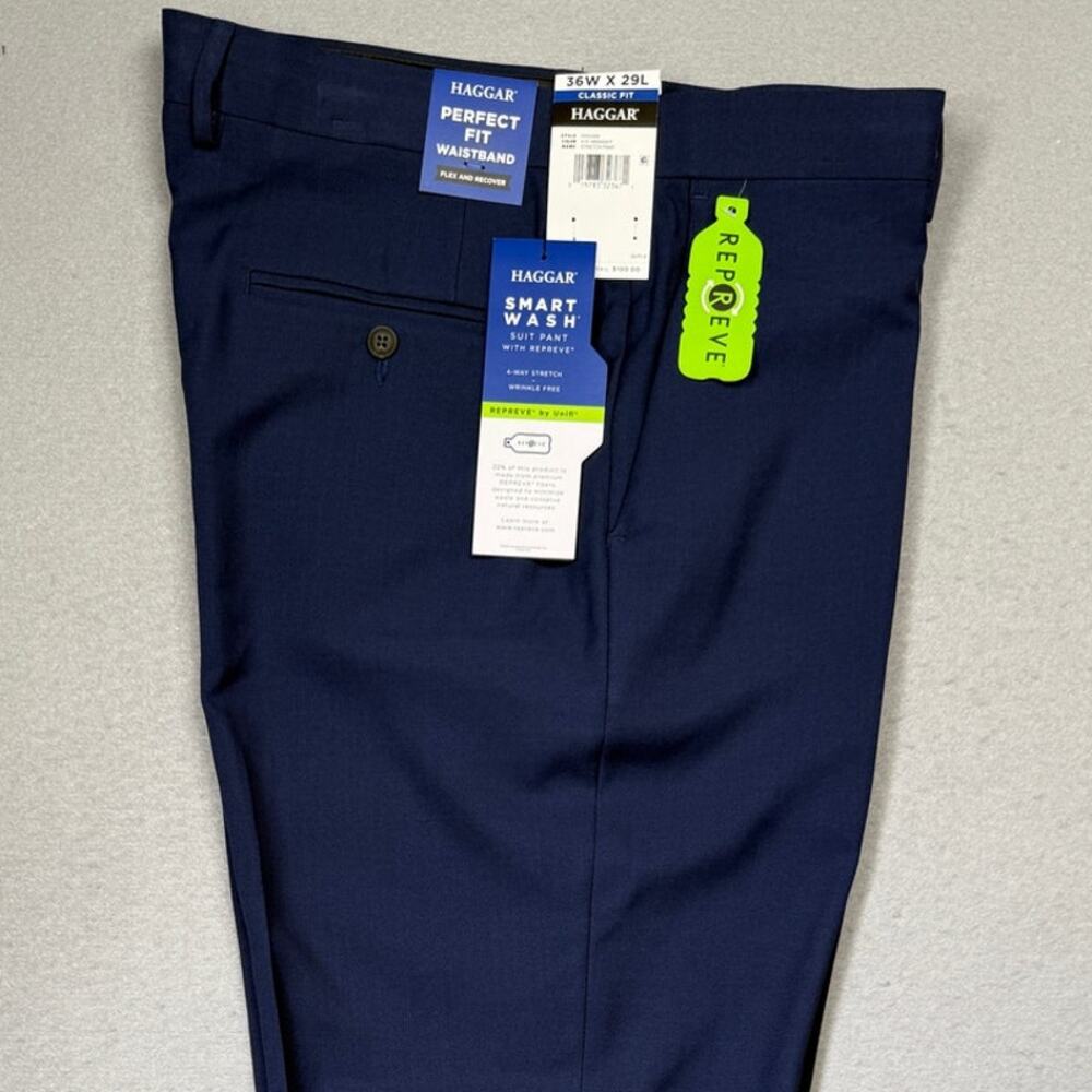 Haggar Men's Smart Wash Classic Fit Suit Pants Midnight 36x29 $100